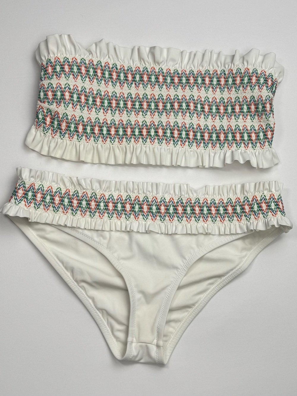 Tory Burch White Smocked Bandeau Bikini Set